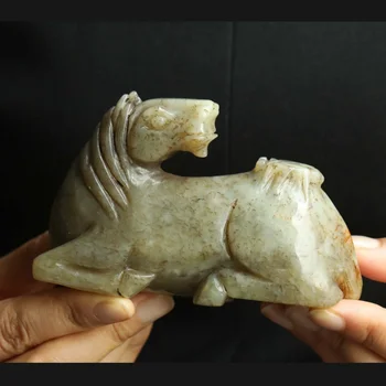 China antiga Natural hetian Jade Mão Esculpida estátua de cavalo #19