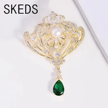 SKEDS Vintage de Luxo do Palácio de Estilo Coroa de Cristal Pendente Broches Pinos Para as Mulheres-Dama Elegante, Requintado Strass Vestido de Crachás