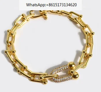 Prata 925 Esterlina de Ferradura U Bracelete Para as Mulheres Eletrodeposição de Ouro Rosa de 18K Luxo Moda Festa Par de Presente da Jóia