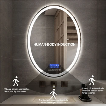 O Orador de Bluetooth Smart casa de Banho LED Espelho de Maquilhagem Com 3 Cores de Luz indução do corpo humano Anti-nevoeiro Tela de Toque de Beleza Espelhos