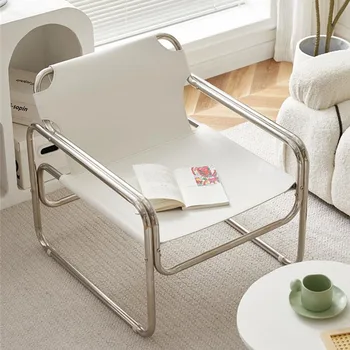 Quarto De Design Em Couro Cadeiras Com Apoio De Braço Relaxar Única Cadeira De Metal De Volta Suppor Chaise Rotin Meados Do Século Mobiliário Moderno