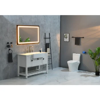42. W X24 Em. H Oversized Preto Retangular Enquadrado LED Espelho Anti-embaciamento Dimmable da Montagem da Parede da Vaidade do Banheiro
