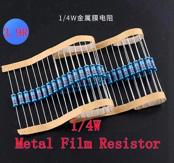 (100pcs) 3.9 R 3R9 ohm 1/4W de resistores de Filme de Metal 3.9 R 3R9 ohm 0,25 W 1% de ROHS