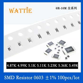 Resistor SMD 0603 1% 4.87 K 4.99 K 5.1 K 5.11 K 5.23 K 5.36 K 5.49 K 100PCS/monte chip resistores de 1/10W 1,6 mm*0,8 mm