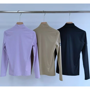 2023 Vestuário de Golfe coreano Moda Trecho Metade, com Gola Alta, Manga Longa T-shirt das Mulheres de Outono, Todas as Casual Base Confortável Camisa