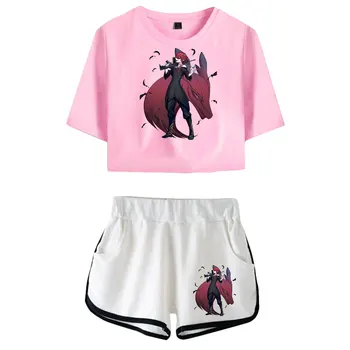 Ragna Crimson kawaii anime barriga-baring equipado cultura define Impresso curto tshirt ginásio conjuntos de streetwear calças para mulheres havaí tshirt