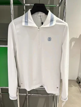 Golfe feminino de Manga comprida T-shirt 2023 Outono Novo Meio Zíper Slim Fit Top Fashion SOUTHCAPE de Golfe, Esportes e Respirável Jersey