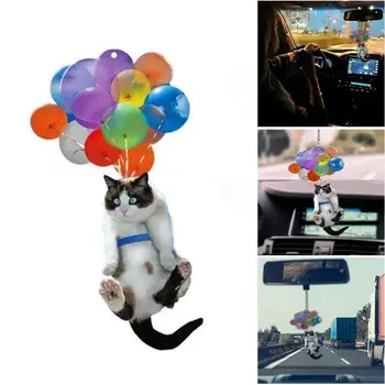 Criativo Gato Cão Carro Pendurado Enfeite Com Balão Colorido Carro Bonito Ornamento De Suspensão Do Carro De Decoração De Interiores Pingente Acessórios
