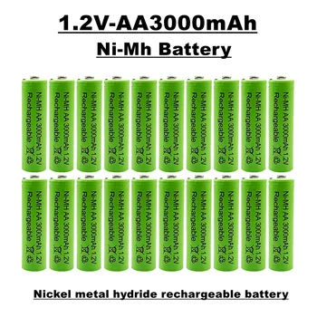 Nova bateria recarregável AA, 1.2V3000MAH, níquel metal hidreto de bateria, adequado para controles remotos, brinquedos, relógios, rádios, etc.