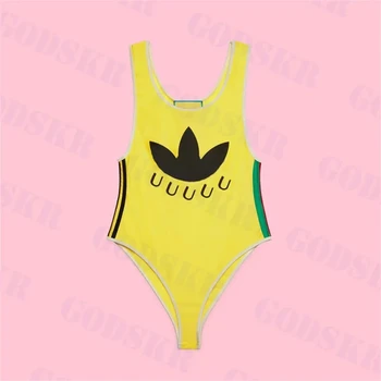 Designer de Biquíni Amarelo Womens Um Pedaço Swimwear Moda Faixa de Maiô 2023 Praia no Verão Senhoras de luxo maiô