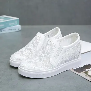As mulheres Sapatos de Cunha 2023 Moda Cunhas de Sapatos para Mulheres Preto Branco Laço Respirável Flor Tênis de Senhoras Sapatos Sapatos Brancos