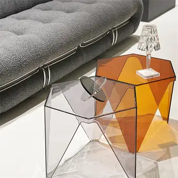 Nordic Família Acrílico Transparente Mesa De Café Cristal Criativo Sala De Estar Do Lado Da Mesa Simples Varanda Hexagonal Tabela