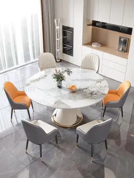 Mavisun Mesa De Jantar Com 6 Cadeiras Rotativas Aglomerado De Pedra Moderno E Elegante Casa Decore Móveis Sala Cozinha Versátil Mesa Redonda