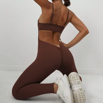 2023 Esporte Sem Encosto Macacão Mulher De Fitness Conjunto De Yoga Leggings Push-Up Conjunto De Ginásio De Verão Treino Define Ativo Womens Wear Roupas