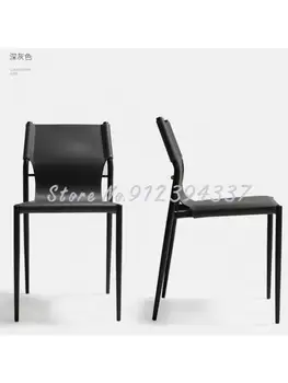 Italiano minimalista sela de couro cadeira de jantar de estilo industrial de ferro forjado do encosto da cadeira de couro sentado cadeira de jantar