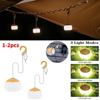1/2PCS Mini Retro Lanterna de Campismo USB RechargeableHaning Gancho Noite de Luz Alimentado por Bateria,Tenda de Mesa de Luz De Emergência Exterior