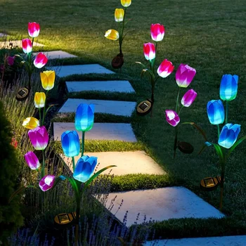 Jardim de Tulipas da Forma da Flor, Luzes do DIODO emissor de luz Posta Solar Impermeável Gramado Girassol Lâmpadas para a Jarda Caminho Exterior Lâmpada da Noite