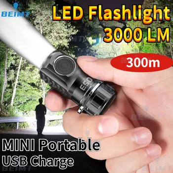 Mini Lanterna LED Chaveiro Recarregável USB 3000LM Lanterna de Bolso com SST20 Pavio Acampamento ao ar livre Portátil de Emergência, Lanternas