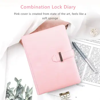 Coração em Forma de Cadeado de Combinação Diário com Chave de agendas Secretas Notebook de Presente para Meninas e Mulheres(Rosa)
