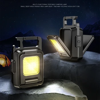 Mini Lanterna LED Chaveiro de Luz Duplo COB Luzes Recarregáveis USB Luzes de Trabalho Lanterna de Pesca com Ímã Embutido na Bateria