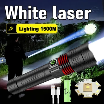 Super-Branco a laser de DIODO emissor de luz Poderoso Lanterna 18650 Recarregável Ultra Brilhante Tocha Lâmpada de Tiro Longo 1500m de Alta Potência Lanterna Tática