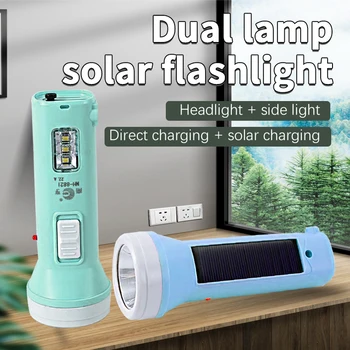 DIODO emissor de luz forte da lanterna elétrica da emergência Solar de carregamento lanterna com luz lateral