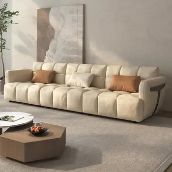 Sofá da sala de estar em linha reta linha de três ou quatro pessoas no primeiro andar de couro italiano de estilo Nórdico de luz moderna extravagância