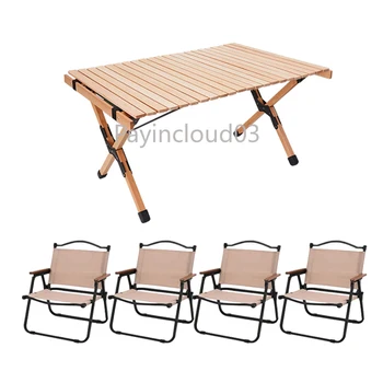 5 pcs Dobrável Cadeira de Acampamento e Mesas ao ar livre Conjunto Portátil de Madeira Mesa de Piquenique Cadeiras para Eventos