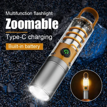 LED Multifuncional Lanterna Super Brilhante Recarregável USB Tenda de Campismo Luz Tiro no escuro Doméstico ao ar livre Tocha Portátil 5Mode