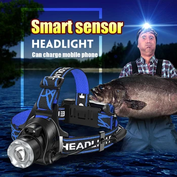 Super XML2 Farol de LED 18650 Recarregável Farol Lanterna Potente Sensor de Cabeça Lanterna Zoomable Acampamento de Pesca Lâmpada de Cabeça