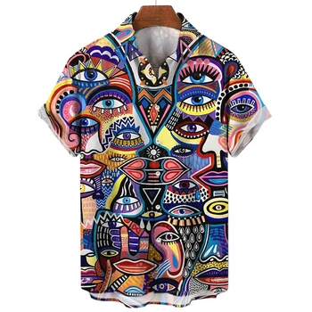 2024 de Moda de Camisas masculinas Face Tridimensional 3d Camisa Casual Para Homens de camisa de Manga Curta de Verão, Camisa Havaiana Roupas masculinas Tops
