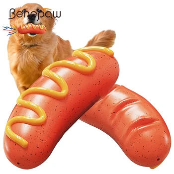 Benepaw Difícil De Borracha Cão Mastigar Brinquedos Squeaky Design Atóxico Grelhado Lingüiça Em Forma De Cachorro Brinquedos Do Animal De Estimação De Pequeno Médio Grande Raça
