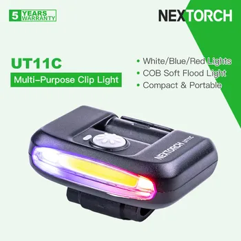 Nextorch UT11C/UT11 Recarregável Sinal/Clip de Luz / Lanterna, Branco/Azul/Vermelho 3 Fonte de LED, COB Macio Inundação de luz, Leve