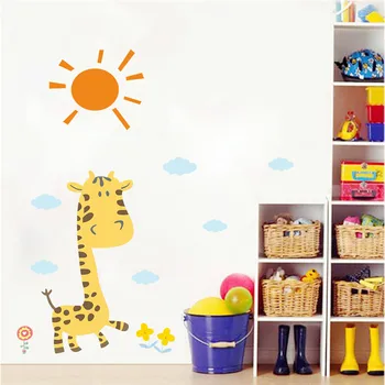 Adorável Girafa Adesivo De Parede Quarto Infantil Decoração Dos Desenhos Animados De Animais Mural De Arte Diy Casa Decalque Cartaz Presente Das Crianças