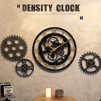Rodada Sala De Estar, Relógio Pendurado Na Parede Estilo Americano Incomum Design Nórdico Relógios Vintage Gear Clássico Reloj De Pared A Decoração Home