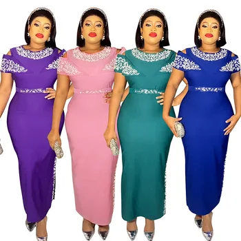 Broca quente Luva de Emenda Elegante, Slim-fit Envoltório Nádega Vestido Africano Plus-size Mulheres de Vestido Longo para Festa KY911-2