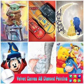 5D AB Veludo, Lona de Diamante Pintura dos desenhos animados de Disney do Mickey Mouse, Pateta, Tendo Selfie Com Amigos de Ponto de Cruz, Kits de Bordado