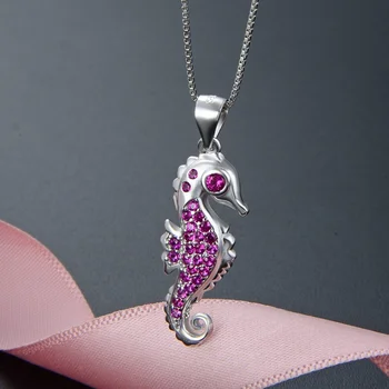 Lefei Jóias de Prata 925 de Moda de Moda de Luxo, Diamantes definir Criativo cor-de-Rosa Cavalo de Mar Pingente de Colar Para Mulheres de Casamento Charme Presente
