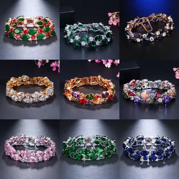 JMK Preço de Fábrica Colorido Zircão Pulseiras Mulheres de Luxo de Noiva Jóia de Cristal Esposa, Mãe de Aniversário, Presente de Aniversário