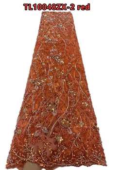 Luxo Elegante Cassic Frisada Lace fabric 2023 Africana Tecido Tule Bordado com paetês Para a Noiva Vestido de Noiva TL10048ZX