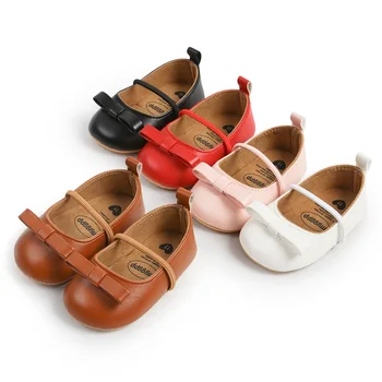 Novo Bebê Meninas Sapatos de Princesa Bonito Bowknot Mary Jane antiderrapante de Borracha Macia-Sola Plana PU Primeiro Andador Infantil Calçado Sapatos de Berço