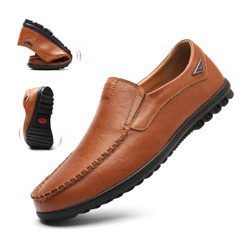 Couro Casual Sapatos para Homens antiderrapante Mens Sapatos Mocassins Respirável Slip on Preto Condução Sapatos Plus Size 38-46