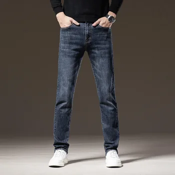 High-end Business Casual Calças dos Homens Marca de Luxo de calças de Brim dos Homens Primavera, Outono, calças de Brim dos Homens Casual Calça Jeans Reta Homens Casual Jeans