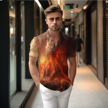 Verão nova camisa dos homens do vulcão entrou em erupção impressos em 3D camisa dos homens do estilo casual e elegante camisa de homem de alta qualidade a camisa dos homens