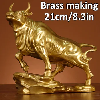 21cm de Bronze de touros Estátua de Bronze Fengshui Escultura de Wall Street Bull Estatueta de Arte Home Office Tabela Decoração Lindos Presentes