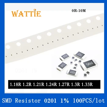 Resistor SMD 0201 1% 1.18 R 1.2 R 1.21 R 1.24 R 1.27 R 1.3 R 1.33 R 100PCS/monte chip resistores de 1/20W 0,6 mm*0,3 mm