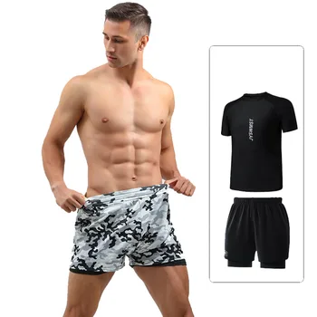 Novos Homens da Divisão de Estilo de roupa de Banho de Manga Curta T-shirt, Calções de Praia Proteção contra o Sol, Secagem Rápida de Surf de Esportes de Água Superior de Natação