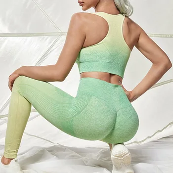 2023 Gradiente de Cor Perfeita Yoga Terno de Esportes Conjunto Execução de Fitness Seca Rápido Sutiã Calças para as Mulheres Respirável Treino Roupas de Ginástica