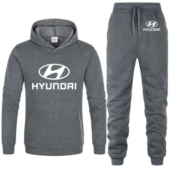 Homens com Capuz Esportes Terno Hyundai Impressão do Logotipo Casual Capuz+Calça 2 PCS Conjunto de Lã de Alta Qualidade Unisex Sportswear Jogging Terno