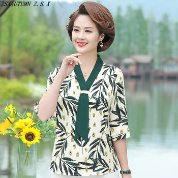 A Coleção Primavera / Verão Camisa De Chiffon Impresso Fina Elegante Blusas Mulheres Coreano Simples Feminino Roupas De Moda Largas E Casuais Vintage Tops